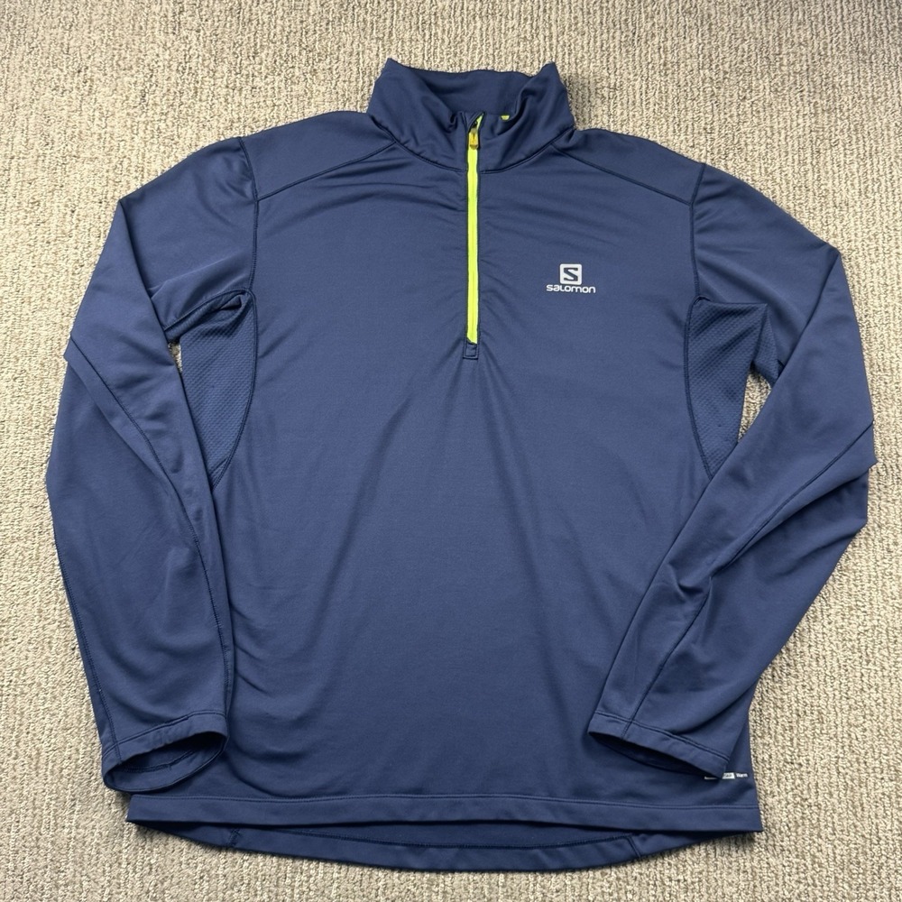 Salomon Mens L 1/2 Zip Pullover Long Sleeve Advanced Skin Stretch Blue